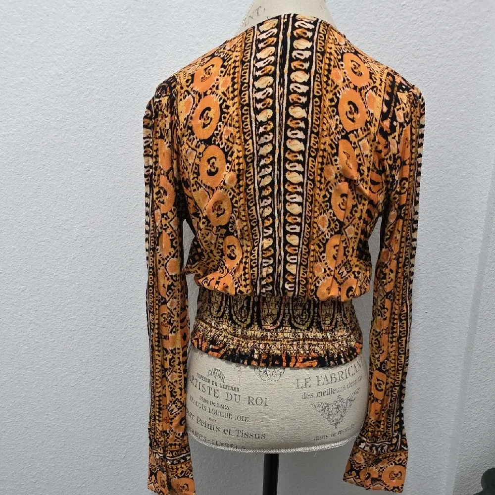 Free People Bohemian V-Neck Blouse in Black and Tan - Picture 4 of 4